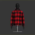 Stylish Red And Black Plaid Collared Shirt On Black Mannequin With Pockets In Gray Background