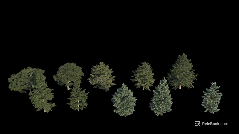 Diverse Arbor Trees With Green Foliage Lush Canopies And Various Shapes 3d model 
