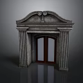Classical Stone Entrance Door With Double Wooden Panels Arched Top And Fluted Columns