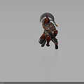 Red Armored Warrior Figure With Golden Decorations And Transparent Dome In Crouching Stance