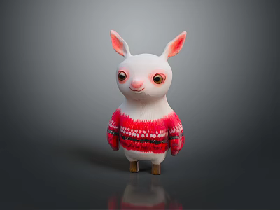 Cute Cartoon Llama Doll In Red Sweater With White Patterns Pink Ears And Orange Eyes 3d model