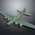 Military Green Fighter Aircraft Featuring Four Engines And Star Emblems On Wings Against Dark Background