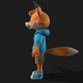 Cartoon Fox Character Wearing Blue Hoodie Khaki Shorts and White Sneakers with Happy Expression