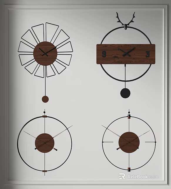 Modern Wall Decor With Various Wooden Wall Clocks 3d model 