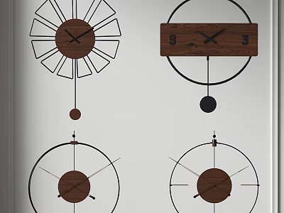 Modern Wall Decor With Various Wooden Wall Clocks 3d model