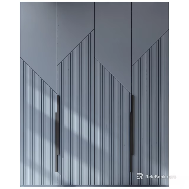 Modern Wardrobe With Geometric Panel Design Vertical Stripes And Sleek Gray Finish 3d model 