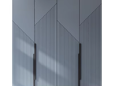 Modern Wardrobe With Geometric Panel Design Vertical Stripes And Sleek Gray Finish 3d model
