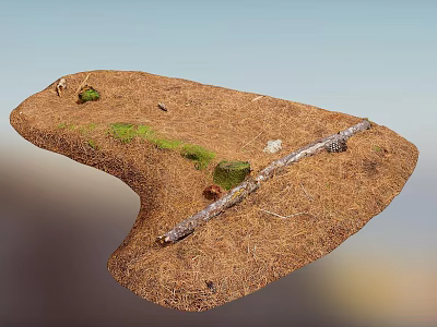 Natural Garden Decorative Piece With Mulch Twig Stones And Small Green Plants 3d model