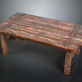 Vintage Wooden Dining Table with Plank Top and Carved Legs Rustic Design