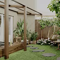 Cozy Backyard Garden With Lush Plants And Hanging Chair