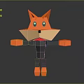 Sculpture Carving of 3D Geometric Fox Figure with Orange Black Color and Cartoon Abstract Shape