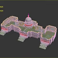 US Capitol Building 3D Model With White Dome And Green Roof Architecture