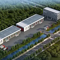 Industrial Factory Complex With Multiple Buildings Green Landscaping And River Access 3d model