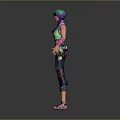 Vibrant Haired 3D Character Wearing Green Tank Top With Skull Design And Ripped Jeans