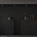 Modern Black Wooden Entryway And Side Cabinet Design With Drawers Framed Art And Potted Plant