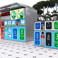 Public Outdoor Waste Sorting Facilities With Colorful Bins Digital Screen And Educational Posters