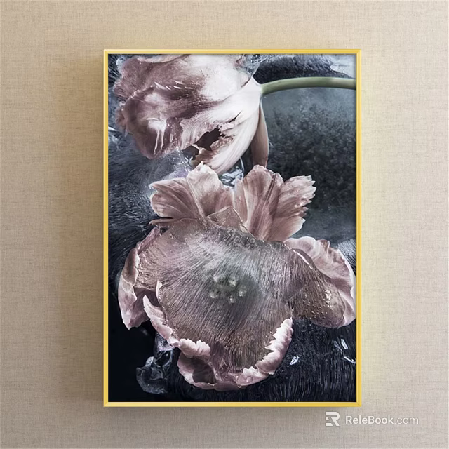 Detailed Plant Painting With Pink Tulip Flowers And Soft Textured Background 3d model 