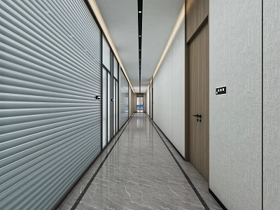 Modern Elevator Hallway Design With Light Gray Walls Marble Floor And Recessed Lighting 3d model