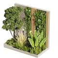 Courtyard Garden With Lush Green Plants Wooden Slat Screen Stone Backdrop And Outdoor Lighting