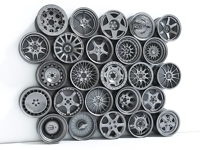 Decorative Wall Decor Made With Arranged Car Wheel Rims For Modern Interior 3d model