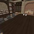 Elegant Modern Wine Cellar Interior With Wooden Racks Bar Counter And Stools