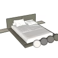 Double Bed With Gray Headboard White Bed Sheet Pillows Side Tables And Colored Round Ornaments