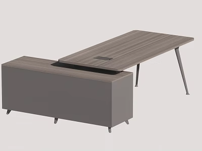 Modern Minimalist Office Desk With Wooden Top Metal Legs And Storage Cabinet 3d model