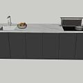 Sleek Modern Kitchen Island With Sink Faucet Fruit Bowl Microwave And Pan