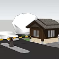 Wooden Security Booth With Red Car Person Tree And Barrier
