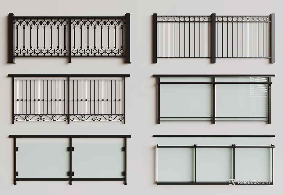 Diverse Modern Railings Featuring Ornate Metal And Sleek Glass Panel Designs 3d model 