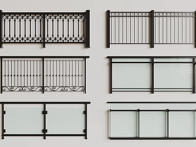 Diverse Modern Railings Featuring Ornate Metal And Sleek Glass Panel Designs 3d model