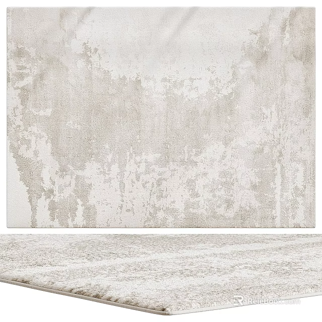 Modern Cream Square Rug With Distressed Textured Pattern For Living Room 3d model 
