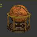 Decorative Globe Ornament Set With Wooden Stand Base And Vintage Map Design For Home Decor