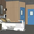 Modern Hospital Room Interior With Medical Bed TV Plants And Wooden Walls
