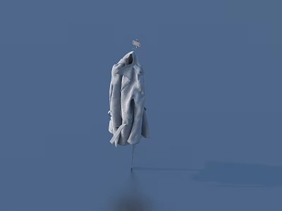 Gray Garment Hanging On Hanger With Small Tag Against Blue Background 3d model
