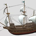 Classic Sailing Ship With Wooden Hull Tall Masts And White Sails