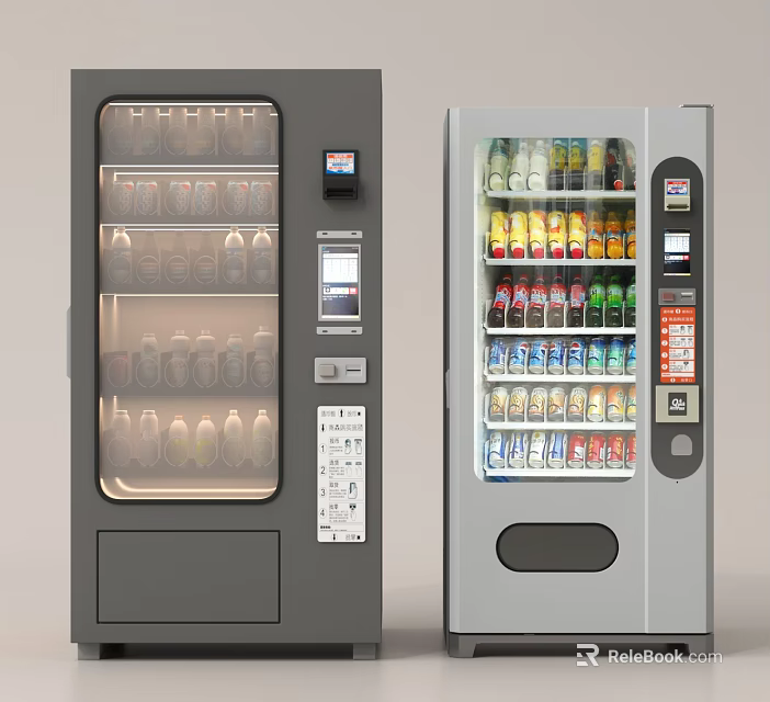 Public Facility Vending Machines With Various Beverage Selections And Digital Display Panels 3d model 