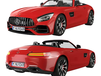 Red Mercedes AMG Convertible Sports Car with Sporty Design Alloy Wheels Front Rear Views 3d model