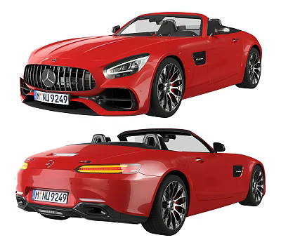 Red Mercedes AMG Convertible Sports Car with Sporty Design Alloy Wheels Front Rear Views 3d model