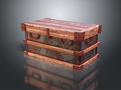Rustic Vintage Wooden Trunk with Metal Hardware and Textured Surface Design 3d model
