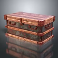 Rustic Vintage Wooden Trunk with Metal Hardware and Textured Surface Design