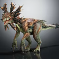 Detailed Fierce Fantasy Dinosaur Creature With Spiked Horns And Scaly Skin