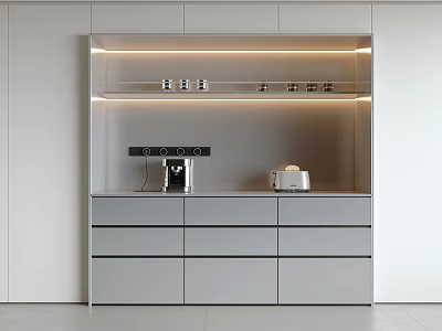 Modern Sleek Sideboard With Drawers Cabinets LED Lighting And Small Appliances 3d model