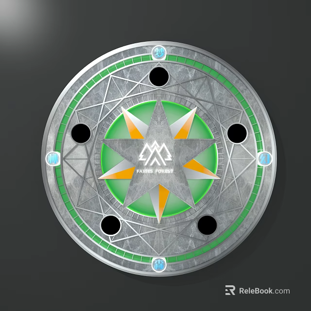 Fisher Prince Circular Emblem With Geometric Design Green Silver Border And Star Center 3d model 
