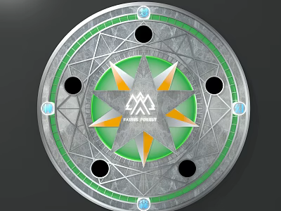 Fisher Prince Circular Emblem With Geometric Design Green Silver Border And Star Center 3d model