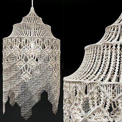 Decorative Macramé Chandelier Handmade with Intricate Woven Patterns and Fringe Details 3d model