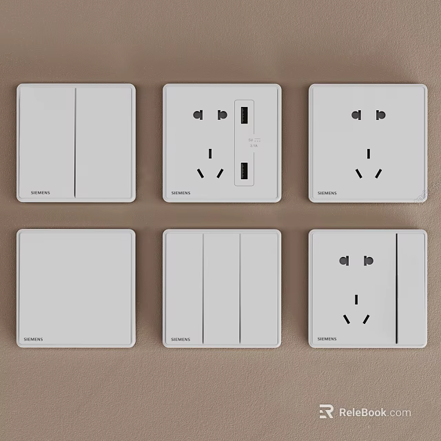 White Electrical Switch Panels With Different Types Including USB Ports And Power Outlets 3d model 