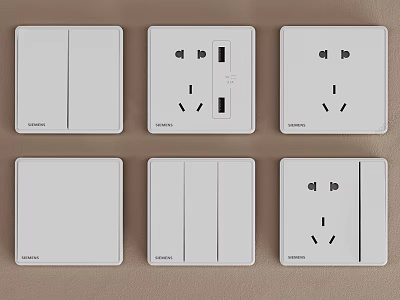 White Electrical Switch Panels With Different Types Including USB Ports And Power Outlets 3d model