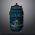 Blue Barrel With Yellow Caution Stripes Flame Symbol And Danger Label