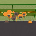 Outdoor Sports Equipment with Yellow Hexagonal and Orange Curved Structures in Park for Children Playing